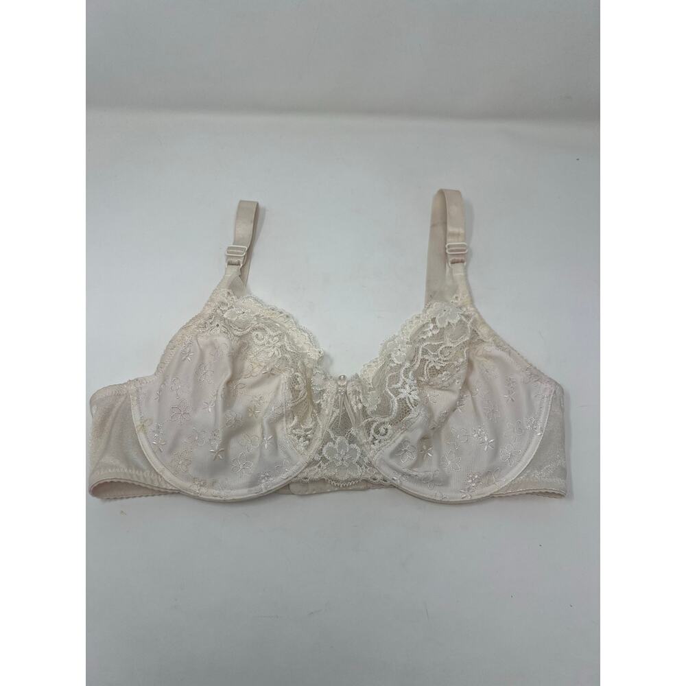 Vintage Vtg Wacoal 85196 Embroidered Floral Bra Lace Unlined UW Womens 34D Beige